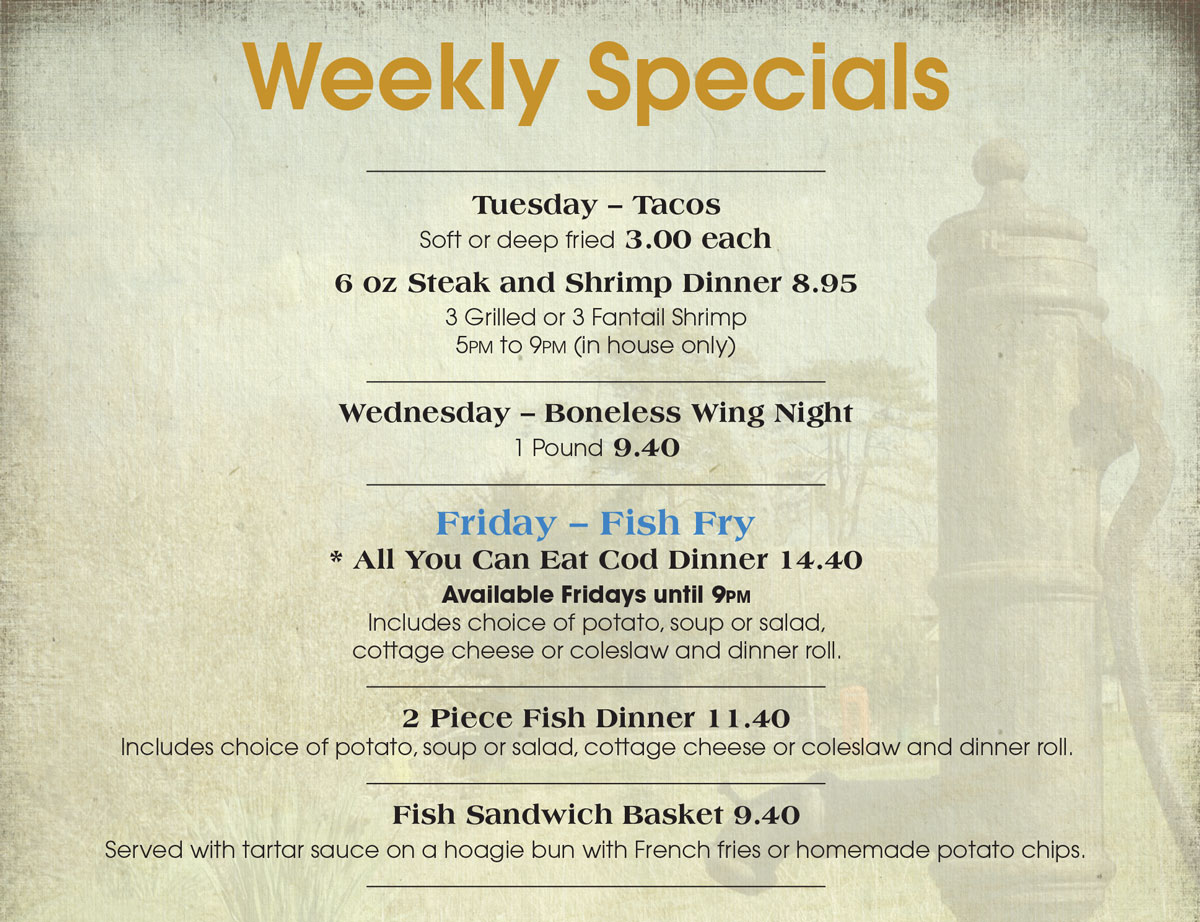 Pumphouse Specials